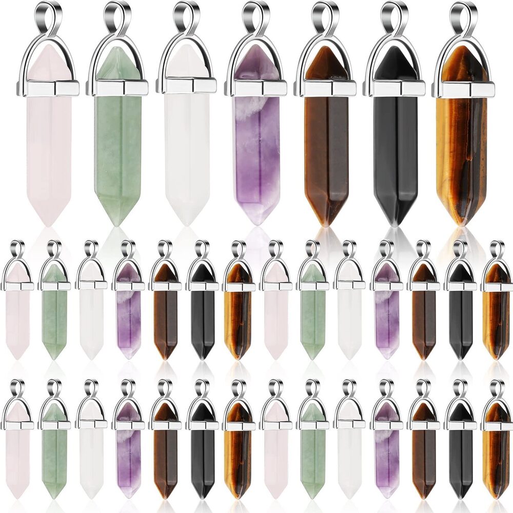 4214 50 Pcs Hexagonal Crystal Pendants Bullet Shape Gemstone Pointed Quartz